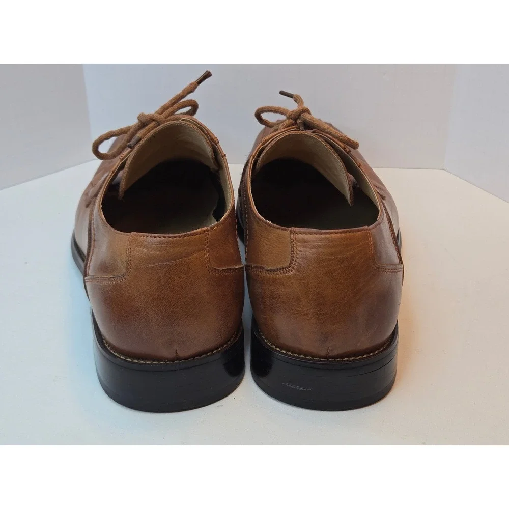 Stacy Adams‎ Mens 11 M Cognac Brown Leather Square Toe Bicycle Stitch Oxford